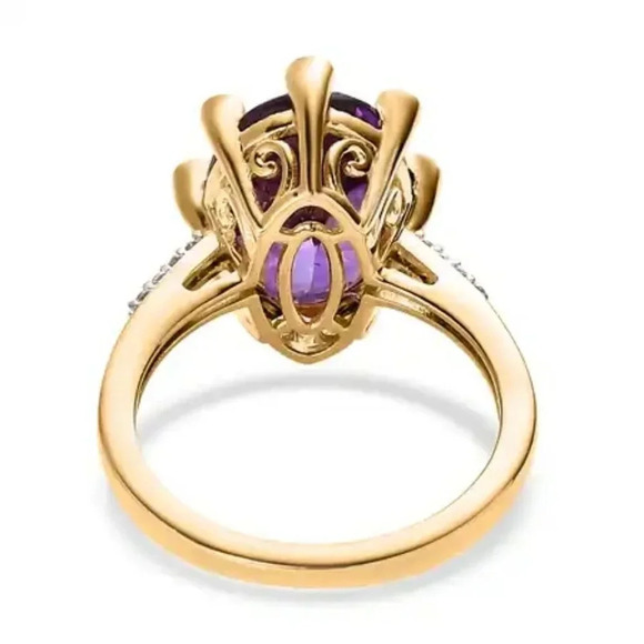 Natural Amethyst Accented By Natural White Zircon Ring. - Picture 5 of 8